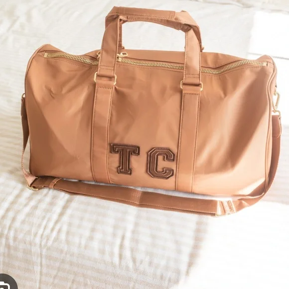 Stoney Clover Lane Classic Duffle Bag in Camel, Rare, leather look